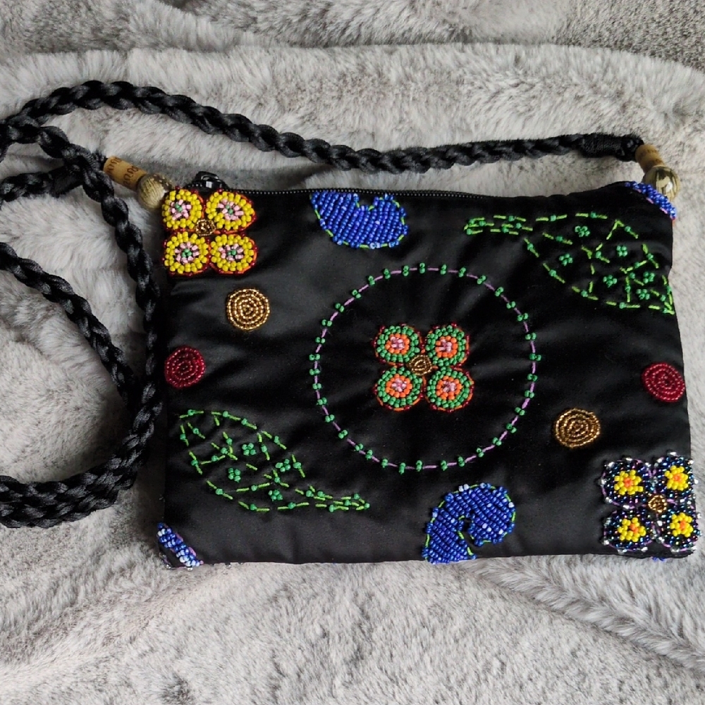 Black Satin Beaded Women's Crossbody or shoulder Bag